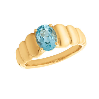Oval Sky Blue Topaz Scalloped Ring in 14K Yellow Gold, 1.20cttw