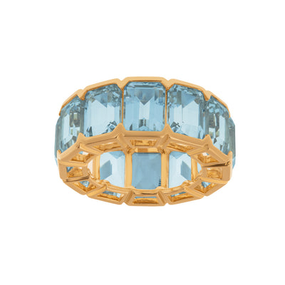 Emerald-Cut Blue Topaz Eternity Ring in 14K Yellow Gold, Size 6.5