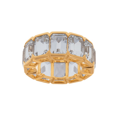Emerald-Cut White Topaz Eternity Ring in 14K Yellow Gold, Size 6