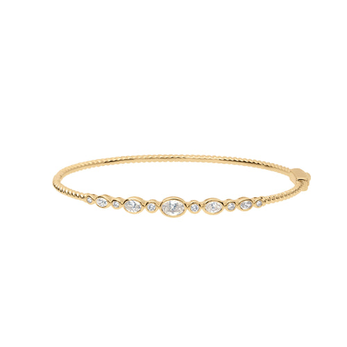 Round and Oval-Cut Diamond Sculpted Twist Bangle Bracelet in 14K Yellow Gold