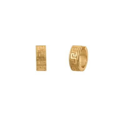 ESTATE Greek Key Hoop Earrings in 14K Yellow Gold