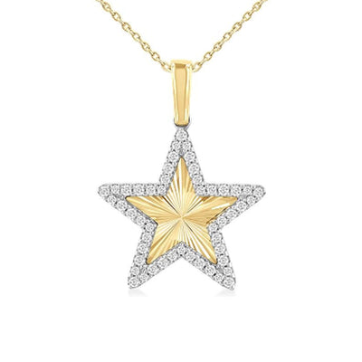 14K Yellow and White Gold Diamond Star Necklace
