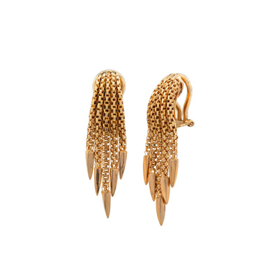 ESTATE Box Chain Spear Dangle Clip-On Earrings in 18K Yellow Gold