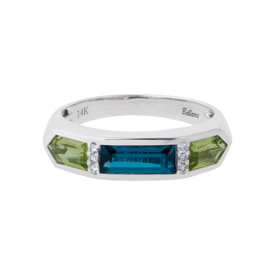 Diamond Accent Peridot and London Blue Topaz Band Ring in 14K White Gold, 1.76cttw