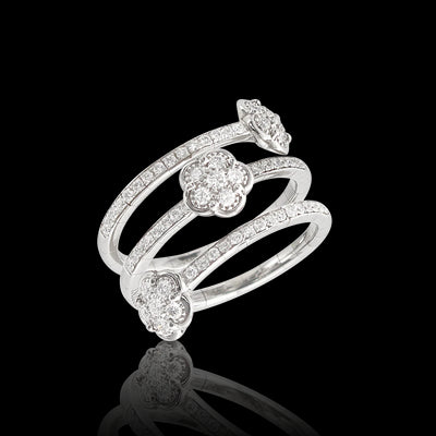 Figlia Dei Fiori Diamond Three Flowers Twist Ring in 18K White Gold, 0.61cttw