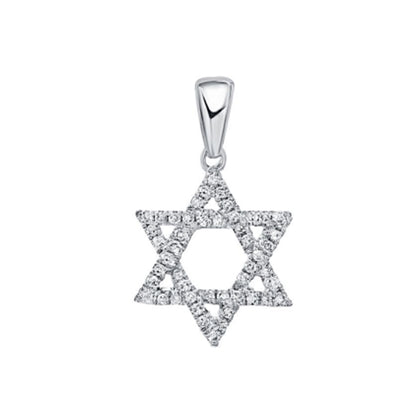Pavé Diamond Star of David Pendant in 14K White Gold, 0.13cttw