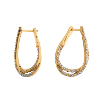Diamond Oval Double Hoop Earrings in 14K Yellow Gold, 1.00cttw