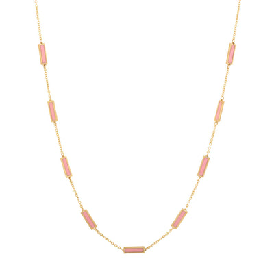 Pink Enamel Bars by the Foot Necklace in 14K Yellow Gold