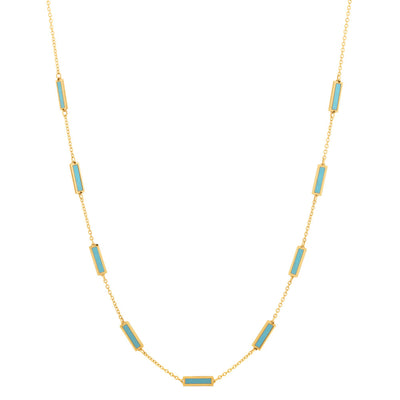 Turquoise Enamel Bars by the Foot Necklace in 14K Yellow Gold