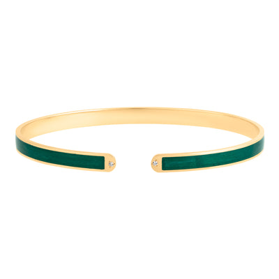 Diamond Green Enamel Cuff Bracelet in 18K Rose Gold