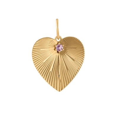 Pink Sapphire Fluted Heart Charm in 14K Yellow Gold