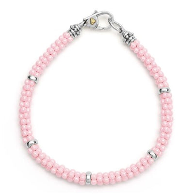 Pink Five Silver Station Ceramic Bracelet | 5mm