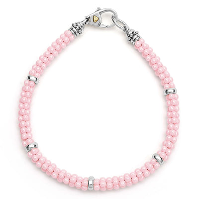 Pink Five Silver Station Ceramic Bracelet | 5mm
