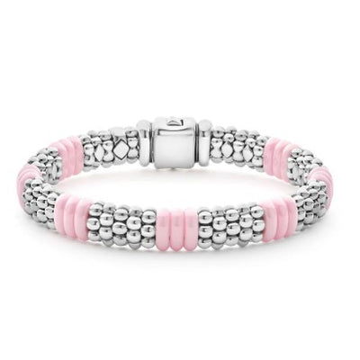 Pink Ceramic Caviar Beaded Bracelet | 9mm