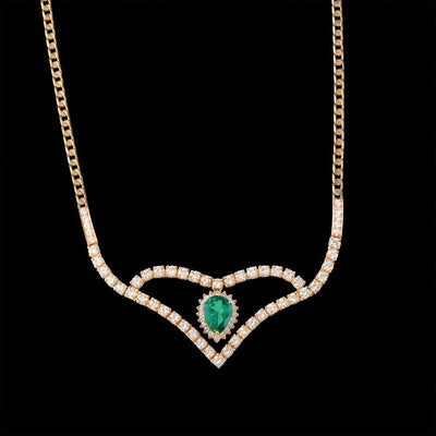 Tapper's Estate Collection | 14K Yellow Gold Pear-Cut Emerald and Diamond Necklace, 8.16cttw