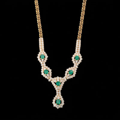 Tapper's Estate Collection | 18K Yellow Gold Ornate Emerald and Diamond Necklace, 11.20cttw
