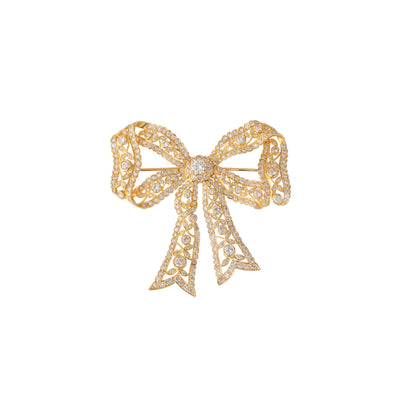 ESTATE Diamond Articulated Bow Brooch in 18K Yellow Gold, 2.25 X 2.25 Inches
