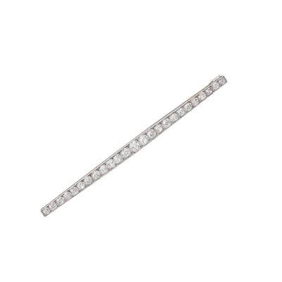 ESTATE Antique Platinum and Old Mine Cut Diamond Bar Brooch, 7.00 CTW, 4.25 Inches Long