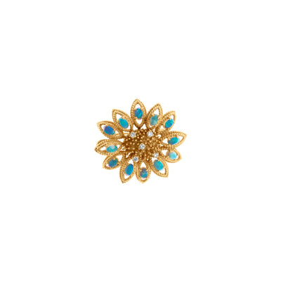 ESTATE La Triomphe Opal & Diamond Flower Pendant/Brooch in 18K Yellow Gold, 1.95cttw