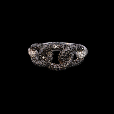Tapper's Estate Collection | 14K White Gold Pavé Black & White Diamond Link Ring, 1.10cttw