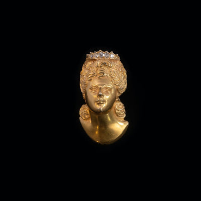 Tapper's Estate Collection | 14K Yellow Gold Sculpted Princess Bust Pin with Diamond Tiara, 0.60cttw