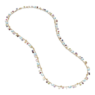 Paradise Multi-Color Gemstone Drops Long Necklace in 18K Yellow Gold