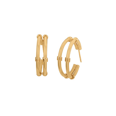 ESTATE Double Hoop Earrings in 14K Yellow Gold with Wrap Detail