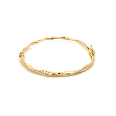 Estate Twisted Hinged Bangle Bracelet in 14K Yellow Gold 7IN 3.66MM