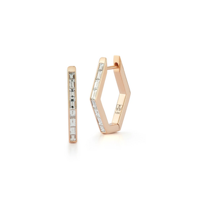 Quentin 18K Baguette Diamond Hexagon Hoop Earrings, 0.63cttw