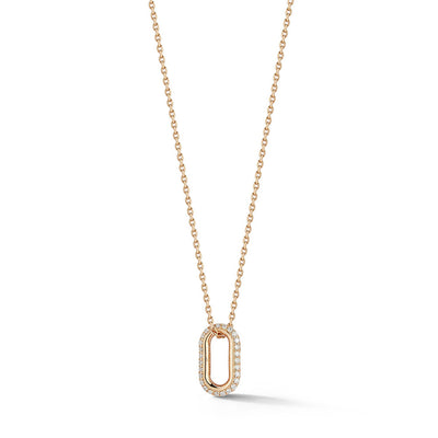 Pavé Diamond Single Link Necklace in 18K Rose Gold, 0.19cttw