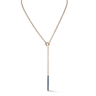 Grant 18K Rose Gold Blue Sapphire Grand Bar Lariat Necklace, 0.81cttw