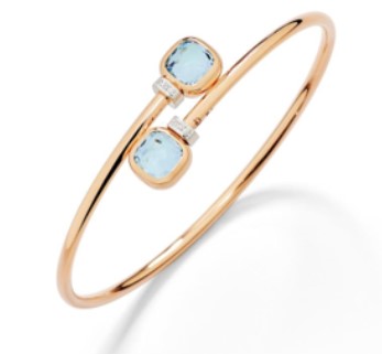 Nudo Sky Blue Topaz and Diamond Mini Bypass Bangle in 18K White & Rose Gold, 7.22cttw