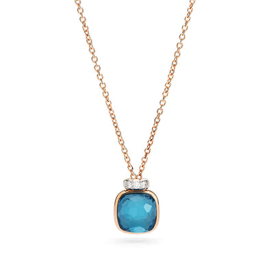 Nudo Mini Necklace with London Blue Topaz and Diamond Pendant in 18K White & Rose Gold, 3.72cttw