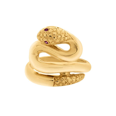 Ruby-Eyed Snake Ring in 18K Yellow Gold