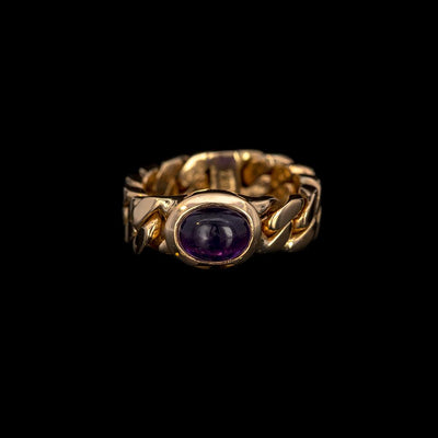 Tapper's Estate Collection | 18K Yellow Bezel-Set Cabochon Amethyst Gemstone Curb Chain Ring, 1.35ct