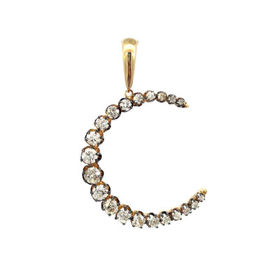 Estate Vintage Crescent Moon Charm with Graduated Old Euro & Round Diamonds, 2.00cttw