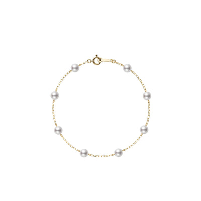 Akoya Cultured Pearl Station Bracelet in 18K Yellow Gold