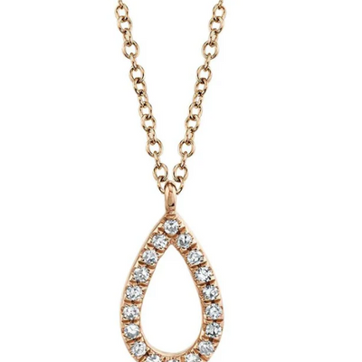 Open Pear Diamond Pendant Necklace in 14K Rose Gold