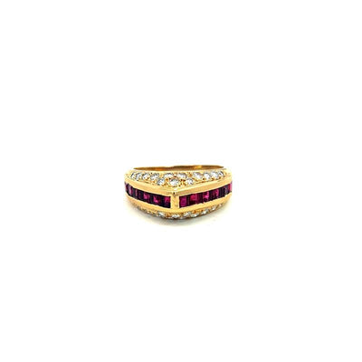 Pavé Diamond and Square Ruby Channel Pyramid Ring in 18K Yellow Gold, 1.75cttw
