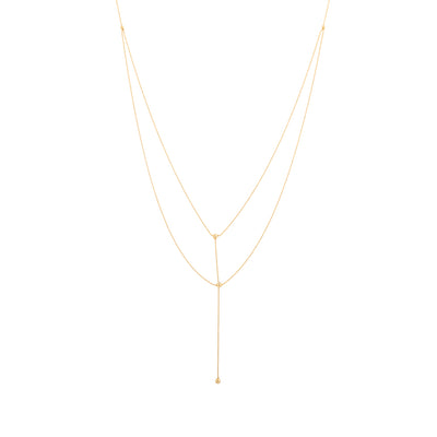 Estate Layered Adjustable Ball Chain Lariat Necklace in 14K Yellow Gold