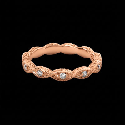 Tapper's Estate Collection | 14K Rose Gold Diamond Milgrain Stackable Band, 0.12cttw