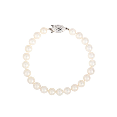Estate Cultured Akoya Pearl Bracelet in 14K White Gold, 7.0-7.5MM