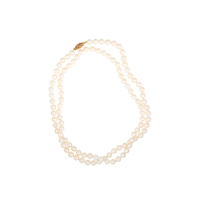 Estate Cultured Akoya Pearl Necklace in 14K Yellow Gold 6.0-6.5MM