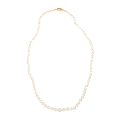 Estate Graduated Cultured Akoya Pearl Necklace in 14K Yellow Gold, 3.5-7.5MM
