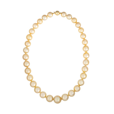 Estate Graduated Cultured Golden South Sea Pearl Necklace in 14K Yellow Gold, 11-14.2MM