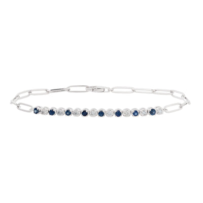 Sapphire and Diamond Paperclip Bracelet in 14K White Gold, 0.85 cttw