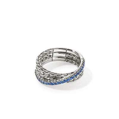 Pavé Blue Sapphire Crossover Ring in Sterling Silver