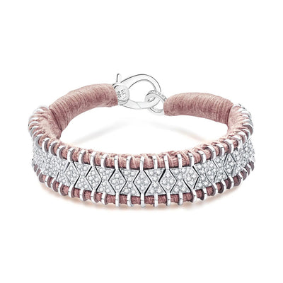 Diamond Light Pink Thread Bracelet in Sterling Silver, 2.34cttw