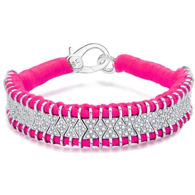 Diamond Neon Pink Thread Bracelet in Sterling Silver, 2.34cttw