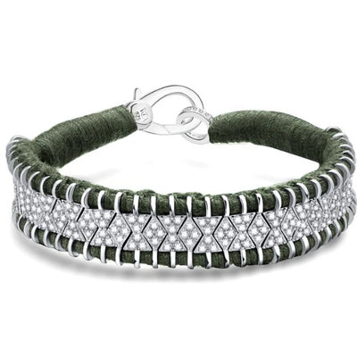 Diamond Khaki Green Thread Bracelet in Sterling Silver, 2.34cttw
